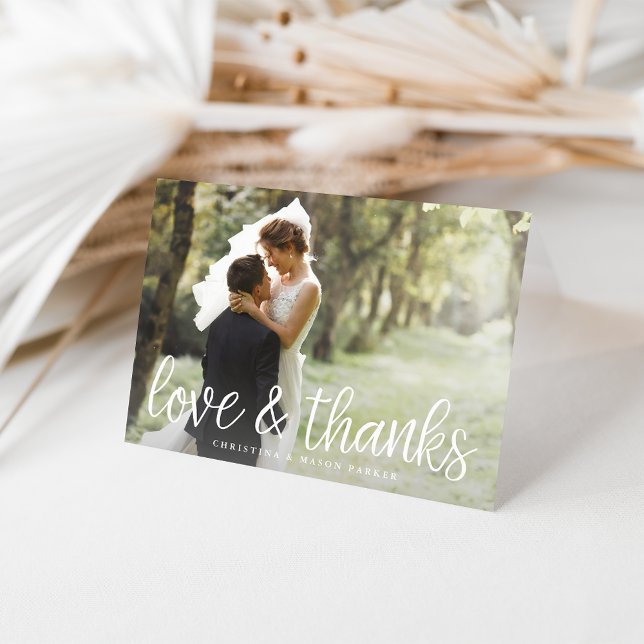 Chic Script | Love & Thanks Wedding Photo Thank You Card (Creator Uploaded)