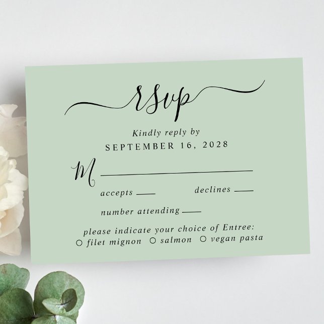 Chic Script Menu Choice Sage Wedding RSVP (Creator Uploaded)