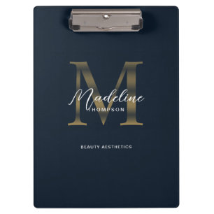 Chic Script Metallic Navy Blue Gold Monogram Clipboard