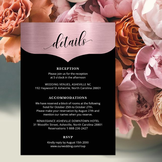 Chic Script Metallic Rose Gold Details Wedding Enclosure Card (Creator Uploaded)