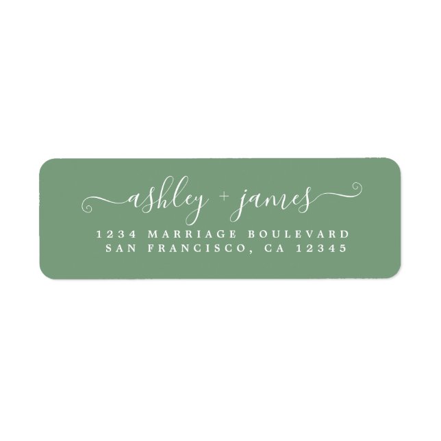 Chic Script Mineral Green Wedding Return Address Label (Front)
