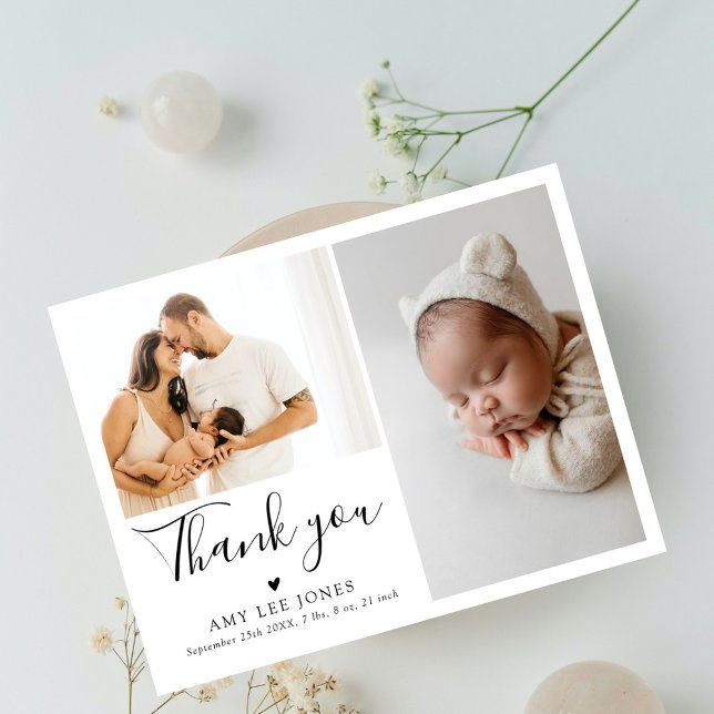 Chic Script Minimalist Photo New Baby Thank You Postcard (Creator Uploaded)