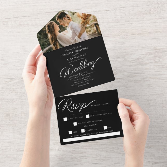 Chic Script Modern Wedding All In One Invitation (Tearaway)