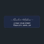 Chic Script Modern Wedding Return Address  Return Address Label<br><div class="desc">Chic Script Modern Wedding Return Address label with white text on a navy blue background.</div>