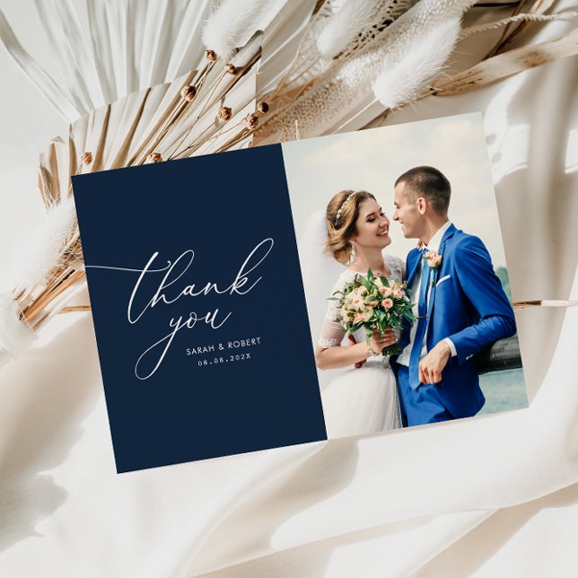Chic script modern wedding thank you photo card (Creator Uploaded)