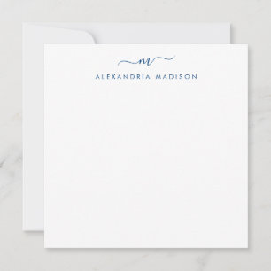 Chic Script Monogram Initial Navy Blue Stationery Card