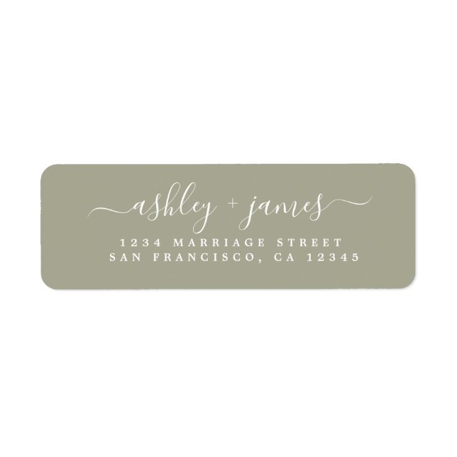 Chic Script Moss Grey Wedding Return Address Label (Front)