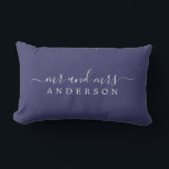 Chic Script Mr Mrs Navy Blue Newlywed Monogram Lumbar Cushion<br><div class="desc">Chic, modern monogrammed charcoal blue pillow with the text Mr and Mrs in white elegant script. Simply add your married name. Perfect gift for the newlywed couple. Exclusively designed for you by Happy Dolphin Studio. If you need any help or matching products please contact us at happydolphinstudio@outlook.com. We're happy to...</div>