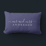 Chic Script Mr Mrs Navy Blue Newlywed Monogram Lumbar Cushion<br><div class="desc">Chic, modern monogrammed charcoal blue pillow with the text Mr and Mrs in white elegant script. Simply add your married name. Perfect gift for the newlywed couple. Exclusively designed for you by Happy Dolphin Studio. If you need any help or matching products please contact us at happydolphinstudio@outlook.com. We're happy to...</div>