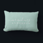 Chic Script Mr Mrs Pastel Blue Newlywed Monogram Lumbar Cushion<br><div class="desc">Chic, modern monogram pastel blue pillow with the text Mr and Mrs in white elegant script. Simply add your married name. Perfect luxury gift for the newlywed couple. Exclusively designed for you by Happy Dolphin Studio. If you need any help or matching products please contact us at happydolphinstudio@outlook.com. We're happy...</div>