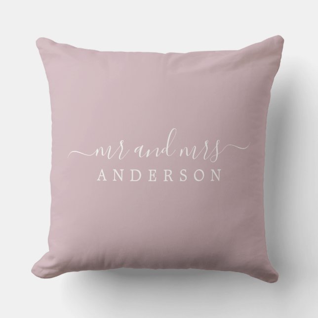 Chic Script Mr Mrs Pastel Purple Newlywed Monogram Cushion (Front)