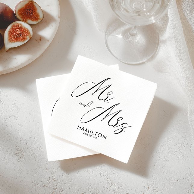 Chic Script Mr. & Mrs. Wedding Reception Napkins (Creator Uploaded)