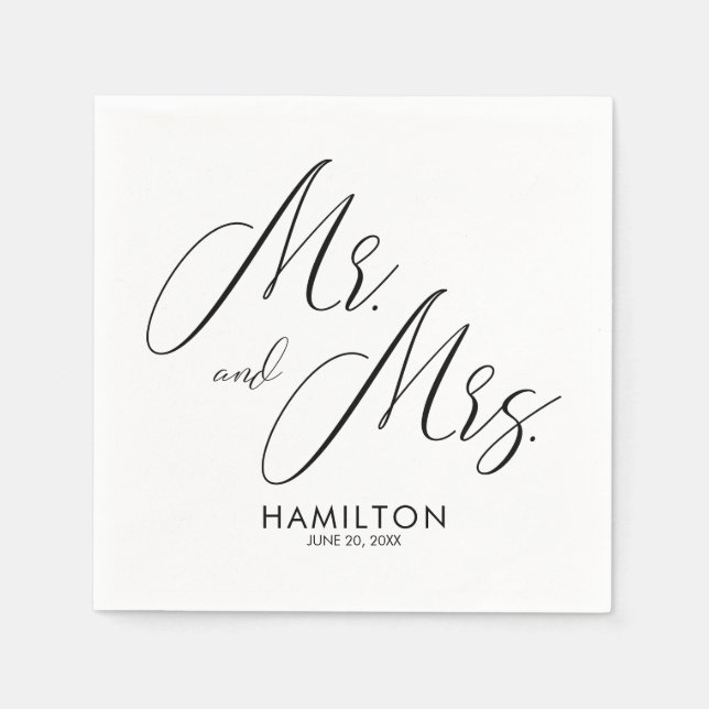 Chic Script Mr. & Mrs. Wedding Reception Napkins (Front)