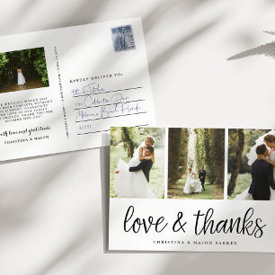 Chic Script Multi Wedding Photo Thank You Postcard