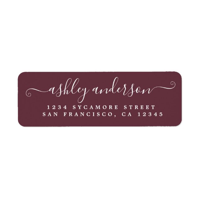 Chic Script Name Burgundy Return Address Return Address Label (Front)