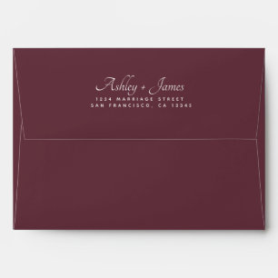 Chic Script Names Burgundy Wedding Return Address Envelope