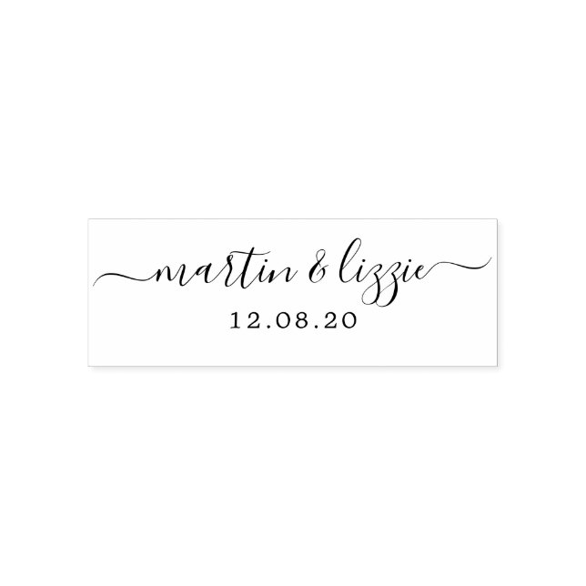 Chic Script Names Wedding Date Belly Band Self-inking Stamp (Design)