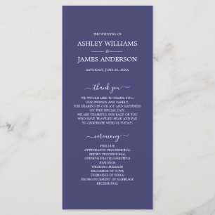 Chic Script Navy Blue Simple Minimal Wedding Program