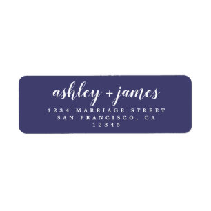 Chic Script Navy Blue Wedding Return Address Return Address Label