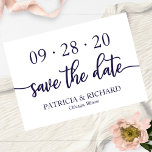 Chic Script Navy Blue White Wedding Save The Date Invitation<br><div class="desc">Chic Script Navy Blue White Wedding Save The Date Invitation</div>