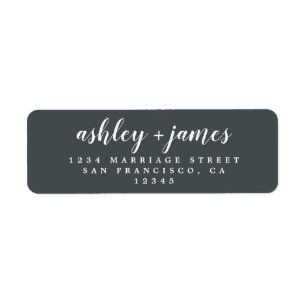 Chic Script Off-Black Wedding Return Address Label