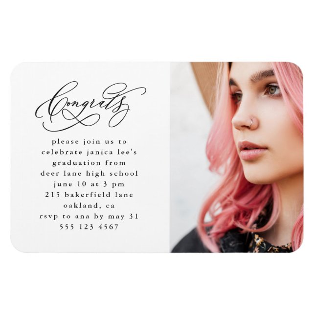 Chic Script One Photo Graduation Party Magnet (Horizontal)