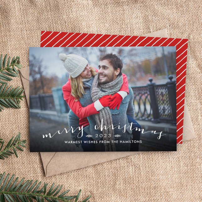 Chic Script Overlay Christmas Photo Card (Creator Uploaded)