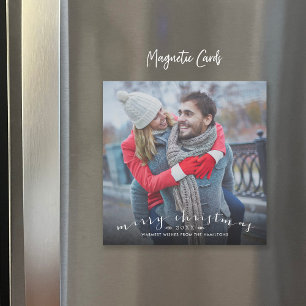 Chic Script Overlay Magnetic Christmas Photo Card