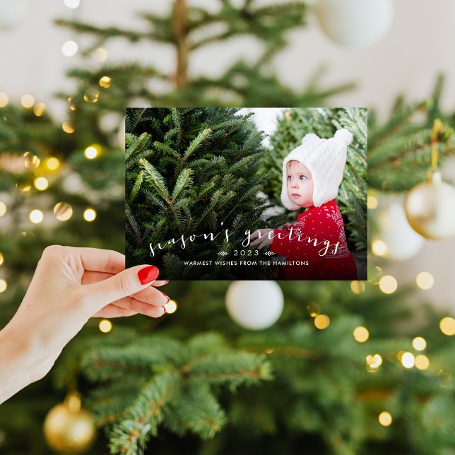 Chic Script Overlay Magnetic Holiday Photo Card (Creator Uploaded)