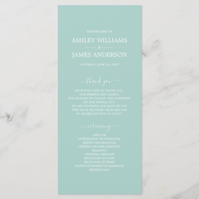 Chic Script Pastel Blue Simple Minimal Wedding Program (Front)