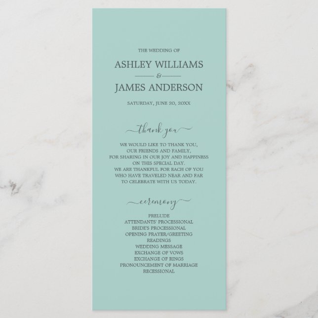 Chic Script Pastel Blue Simple Minimal Wedding Program (Front)