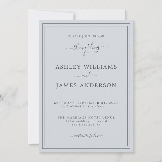 Chic Script Pastel Blue Wedding invitation (Front)