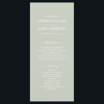 Chic Script Pastel Green Simple Minimal Wedding Program<br><div class="desc">Elegant minimal wedding program with white chic script calligraphy and modern typography on a pastel green background. Simply add your wedding program details. Exclusively designed for you by Happy Dolphin Studio. If you have any questions or requests, please contact us at happydolphinstudio@outlook.com. We're happy to help you make your wedding...</div>