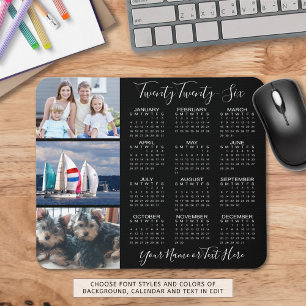 Chic Script Photo 2022 Calendar Black Mouse Pad
