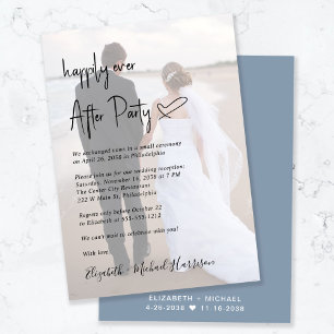 Chic Script Photo Dusty Blue Wedding Reception Invitation