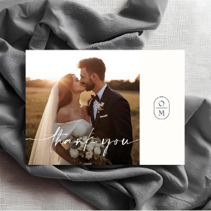 Chic Script Photo Flat Wedding Thank You Card