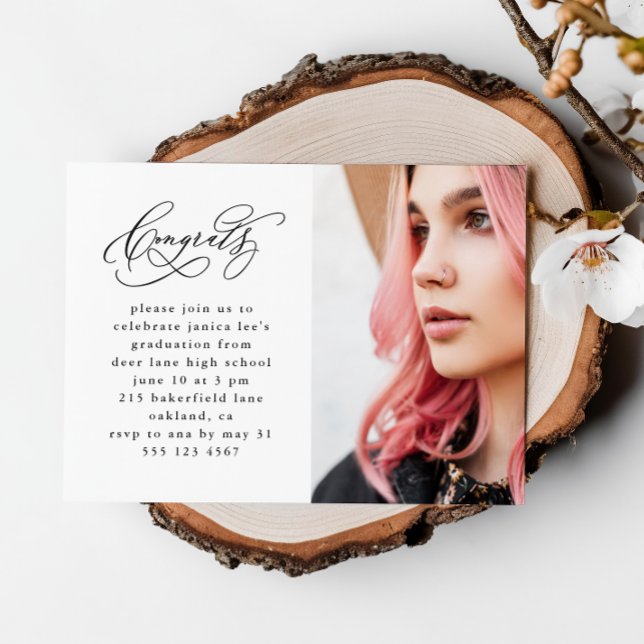 Chic Script Photo Graduation Magnetic Invitation (Creator Uploaded)