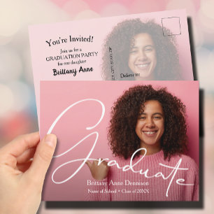 Chic Script Photo Graduation Party Invitation Postcard