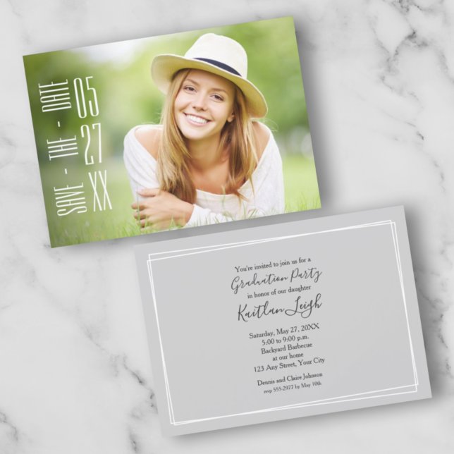 Chic Script Photo Graduation Party Invitations (Creator Uploaded)