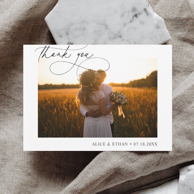 Chic Script Photo Minimalist Wedding Thank You Card (Creator Uploaded)