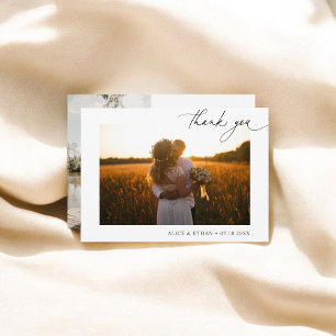 Chic Script Photo Minimalist Wedding Thank You Card