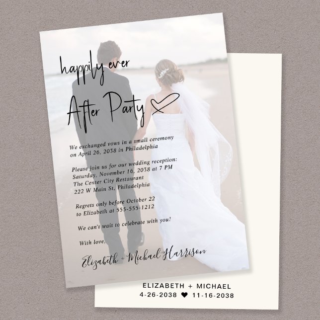 Chic Script Photo Overlay Cream Wedding Reception Invitation (Creator Uploaded)