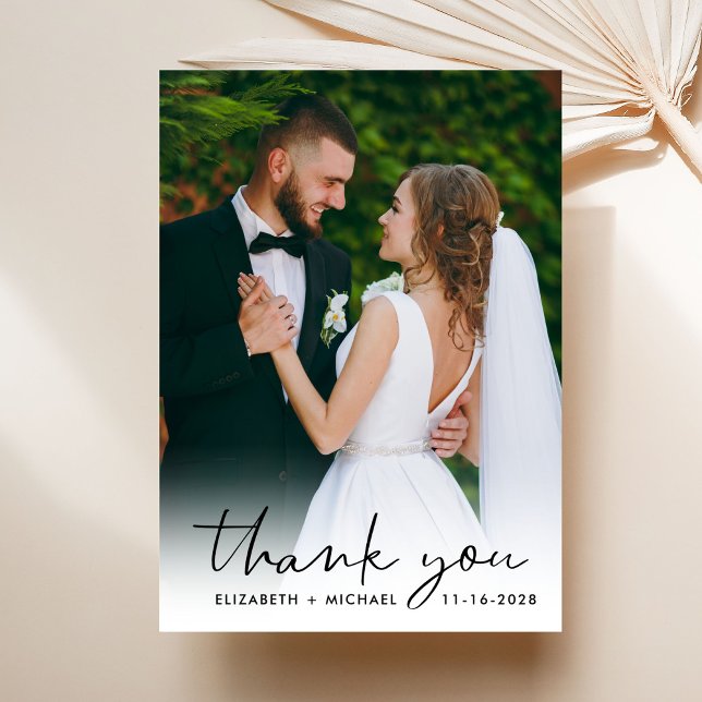 Chic Script Photo Overlay Wedding Thank You Card (Creator Uploaded)
