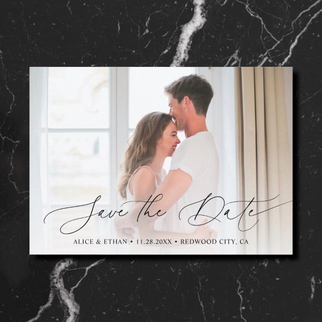 Chic Script Photo Wedding Save The Date (Creator Uploaded)