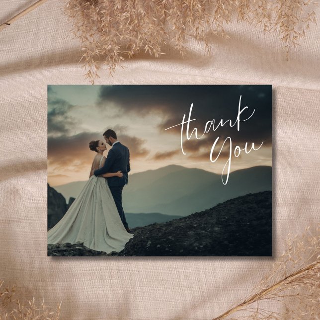 Chic Script Photo Wedding Thank You  Postcard (Chic Script Photo Wedding Thank You Postcard )