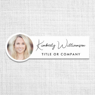 Chic Script Professional Photo Name Tag