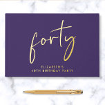 Chic Script Purple 40th Birthday Party Guest Book<br><div class="desc">Elevate her 40th birthday party with this elegant purple guestbook featuring real gold foil,  "forty" in a chic script and her name in simple lettering. Personalise the title on the spine and change the foil colour to silver or rose gold if desired.</div>