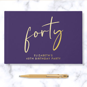 Chic Script Purple 40th Birthday Party Guest Book