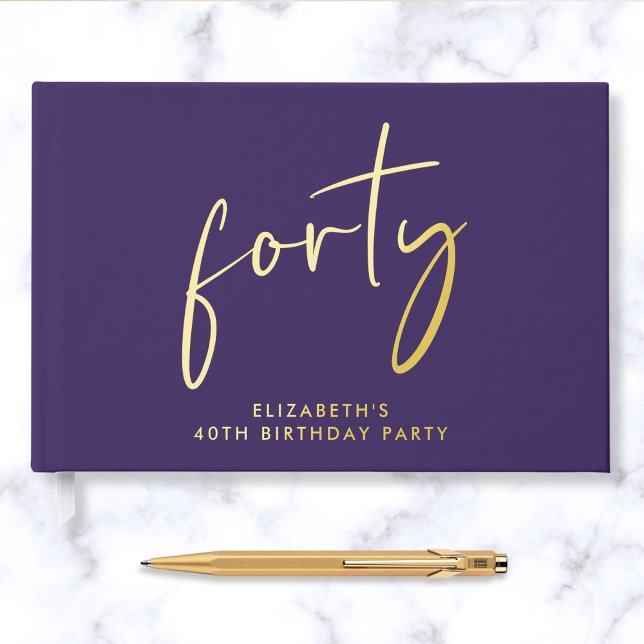 Chic Script Purple 40th Birthday Party Guest Book (Creator Uploaded)