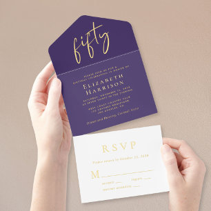 Chic Script Purple 50th Birthday Party All In One Invitation